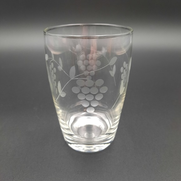 Other - Vintage Etched Crystal Grape Tumbler – MCM Clear‎ Juice Glass w/ Vine Design